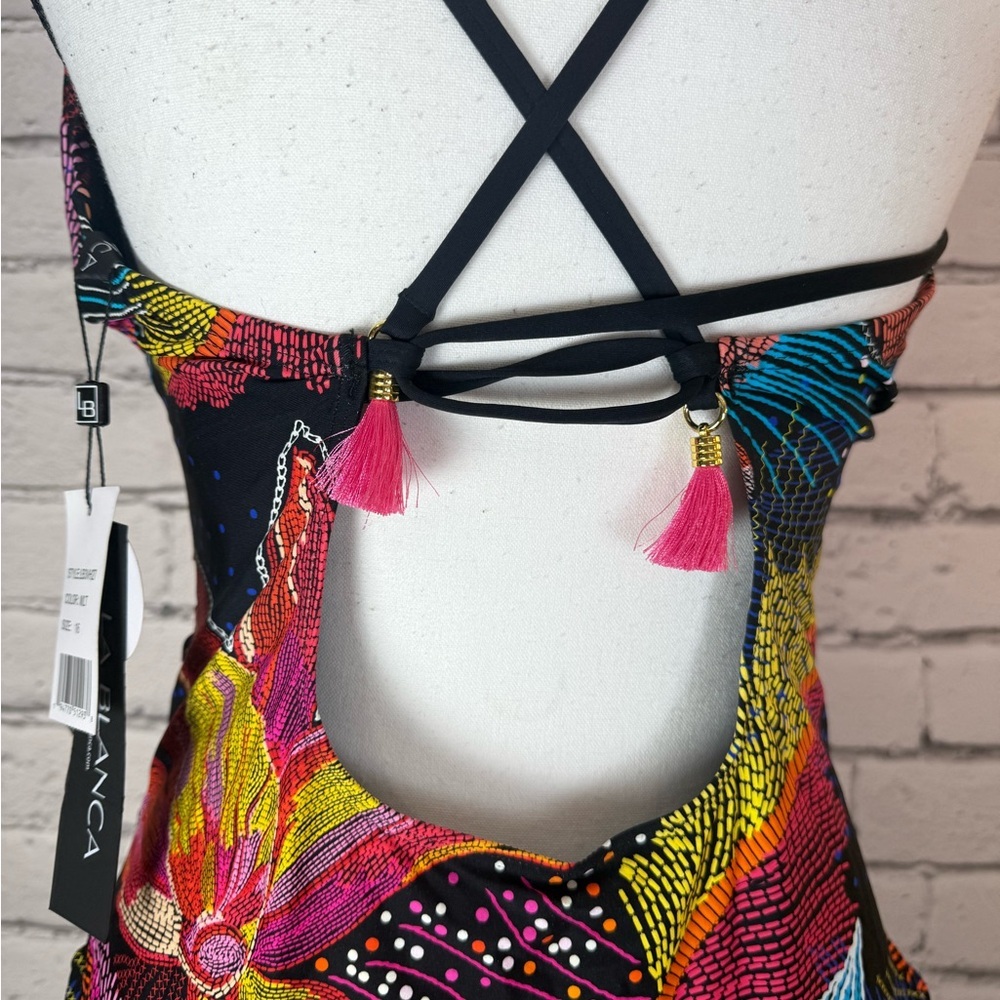 La Blanca Women's High Neck Keyhole Mio One Piece Swimsuit, Sunlit Soiree, Sz 16 - Picture 6 of 10